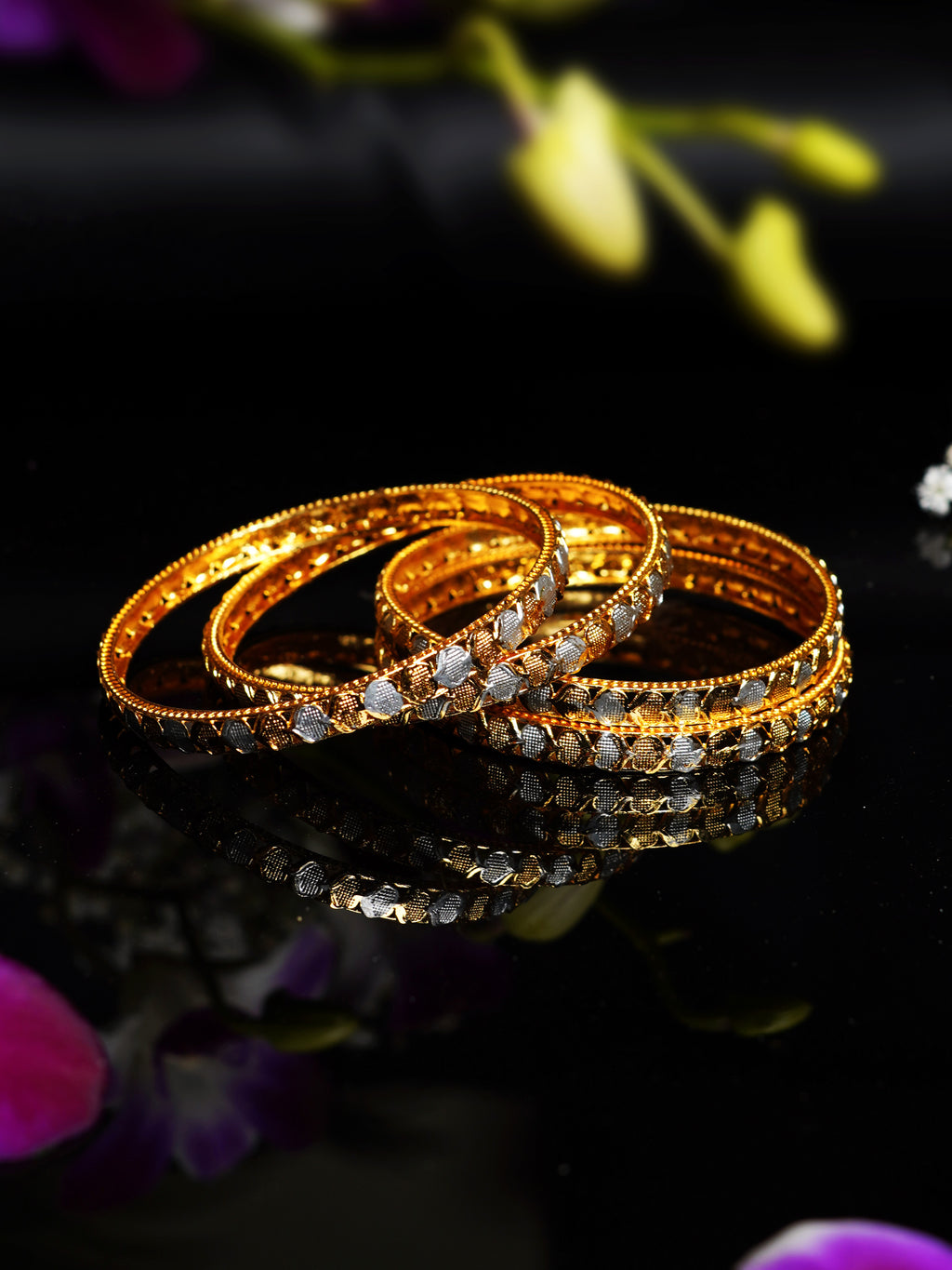 Stone Studded Jali Gold Bangle Set