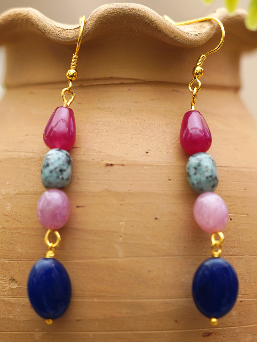 Fuchsia Indigo Colourblock Drop Earrings