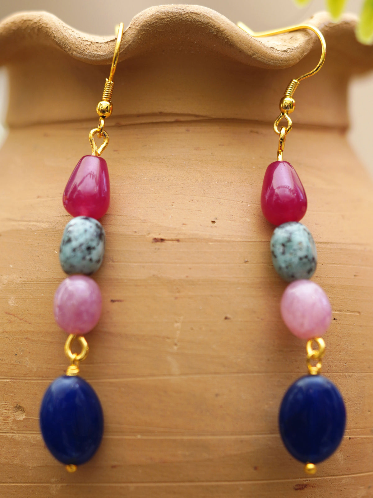 Fuchsia Indigo Colourblock Drop Earrings