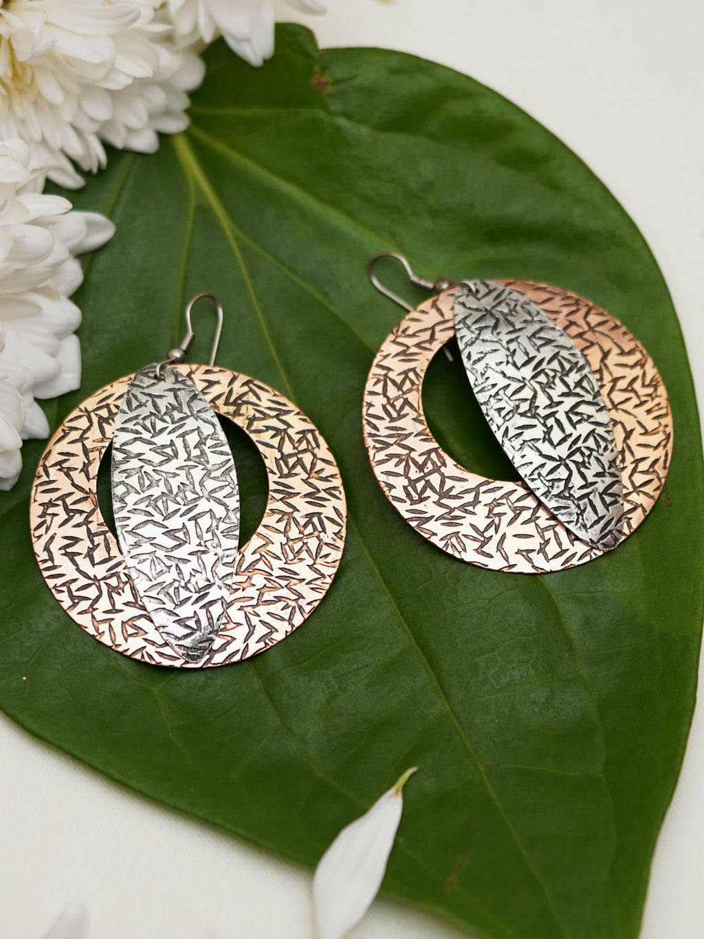 Dual-Tone Textured Orbit Earrings