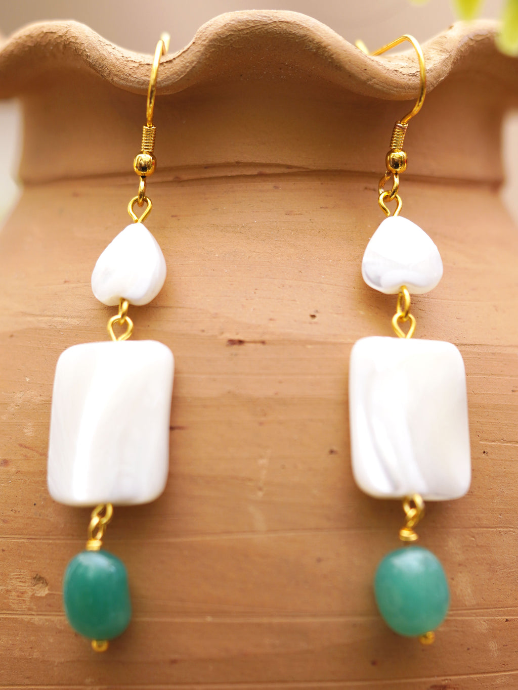 Ivory Aqua Bead Drop Earrings