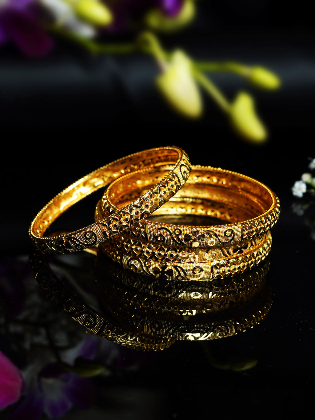 Black Meenakari Floral Bangle Set