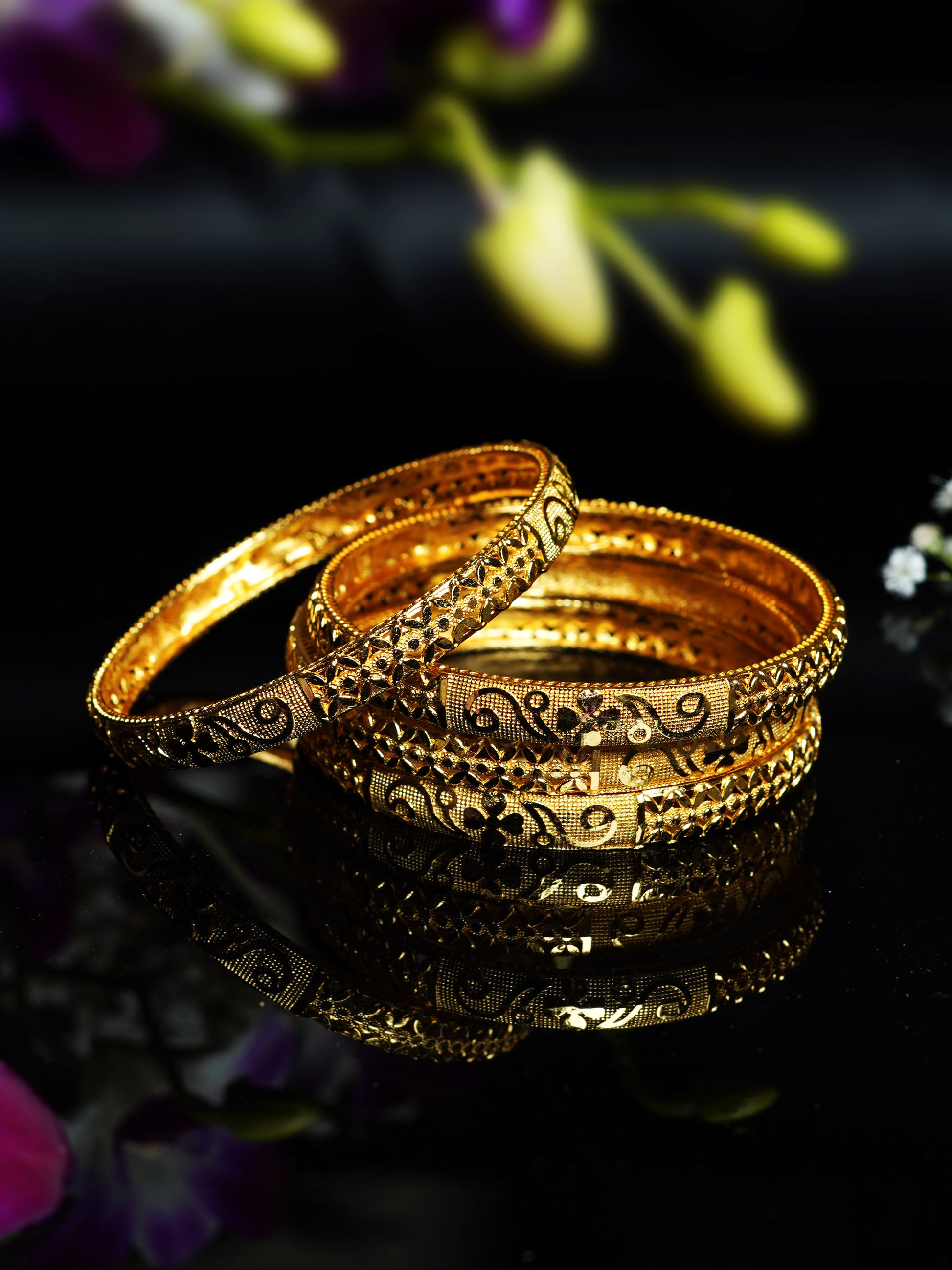 Black Meenakari Floral Bangle Set