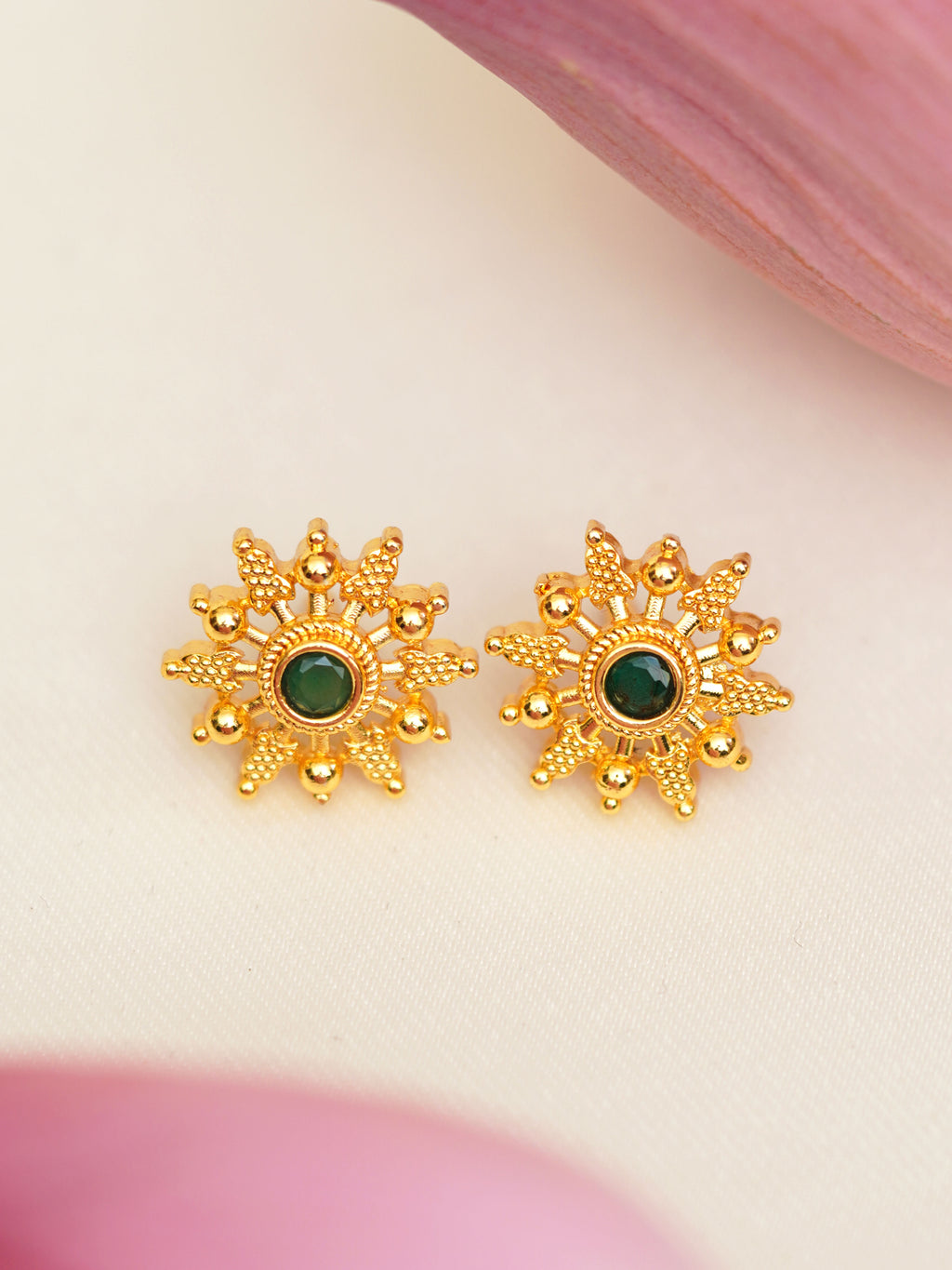 Forest Green Sunburst Stud Earrings