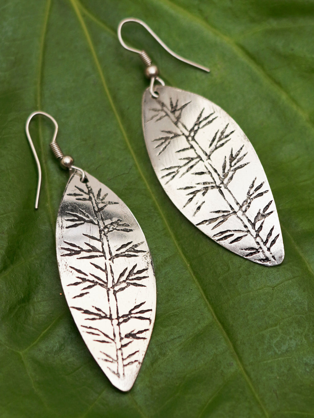 Botanical Hammered Silver Drop Earrings