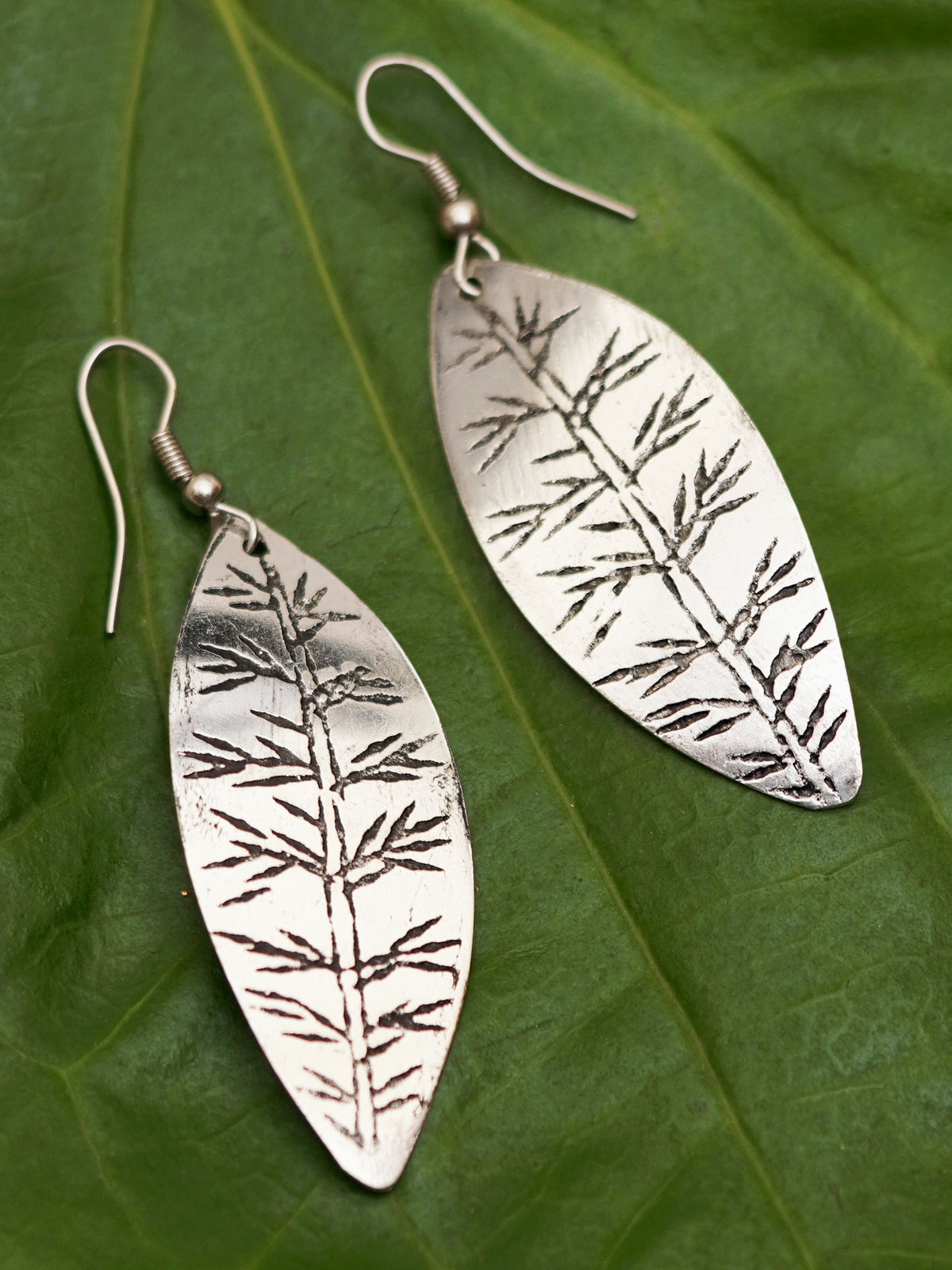 Botanical Hammered Silver Drop Earrings