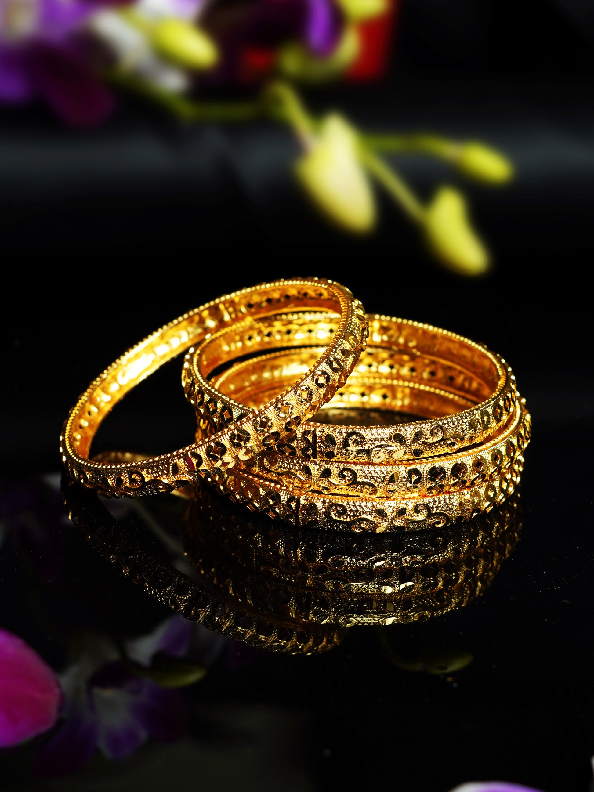 Floral Geometric Cutwork Bangle Set