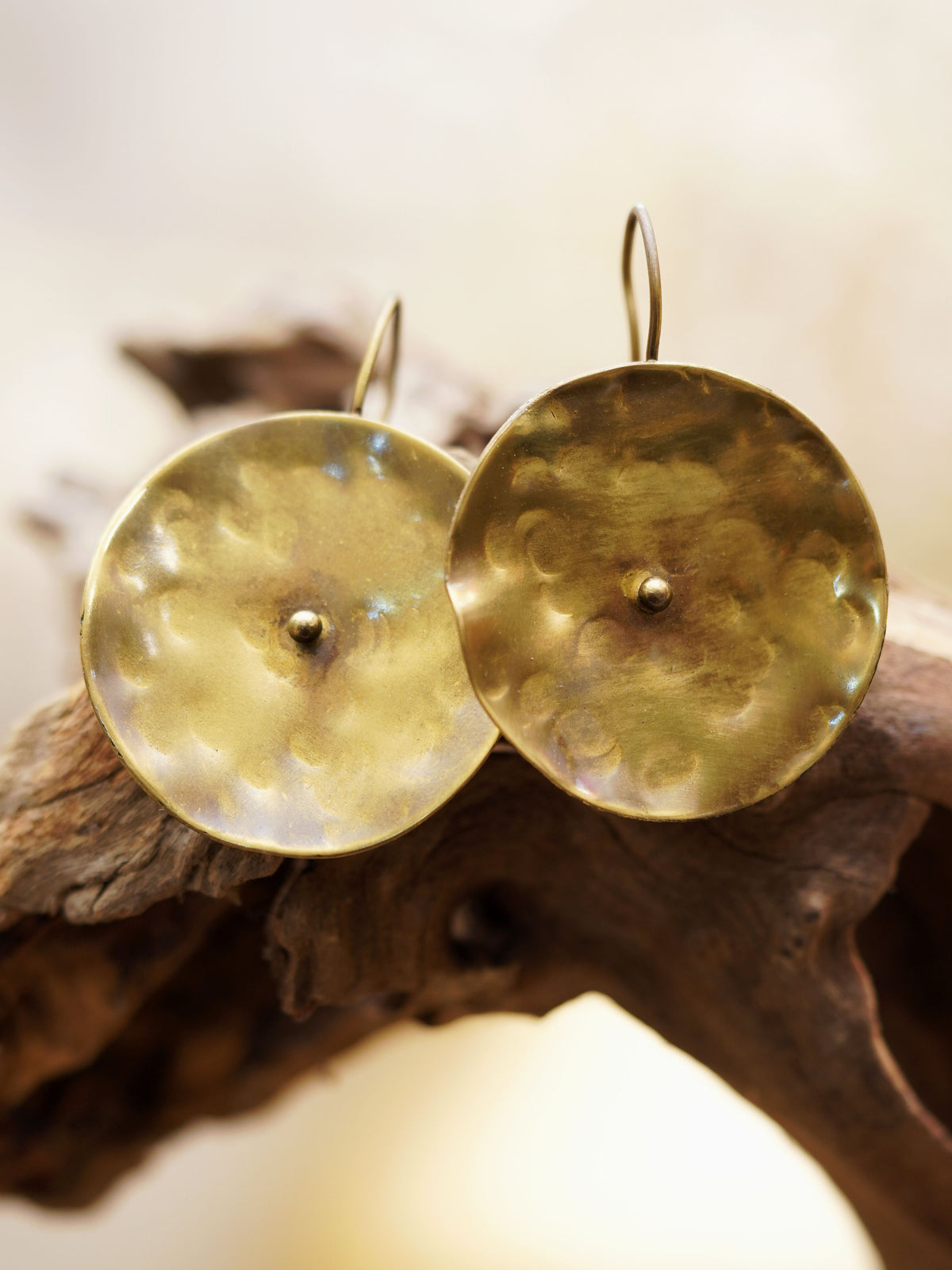 Hand-Hammered Golden Disc Earrings