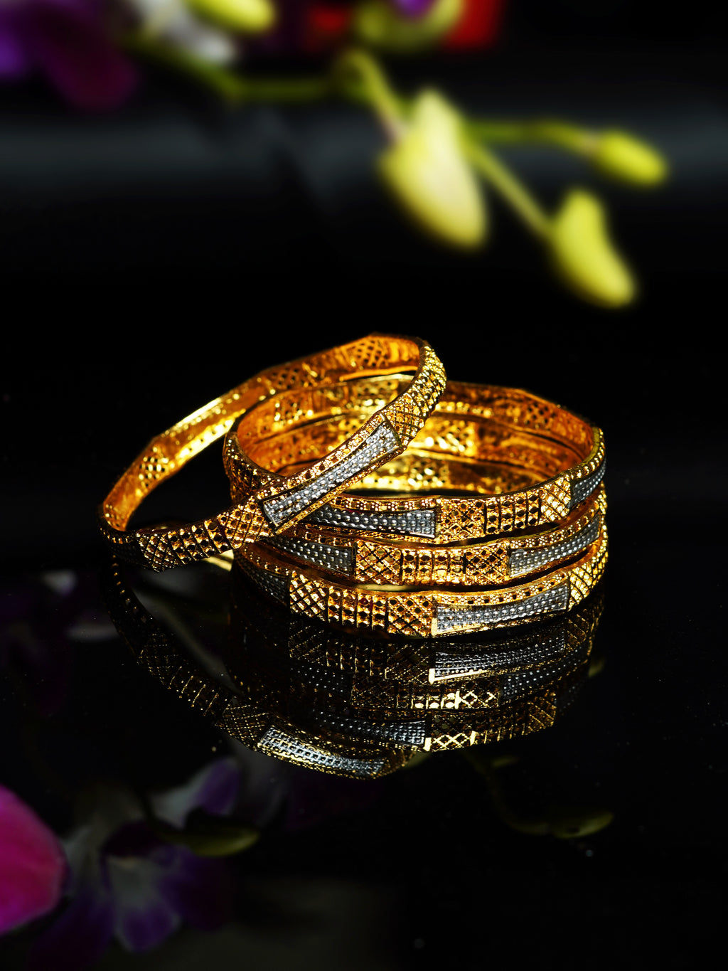 Dual Tone Geometric Jali Bangle Set
