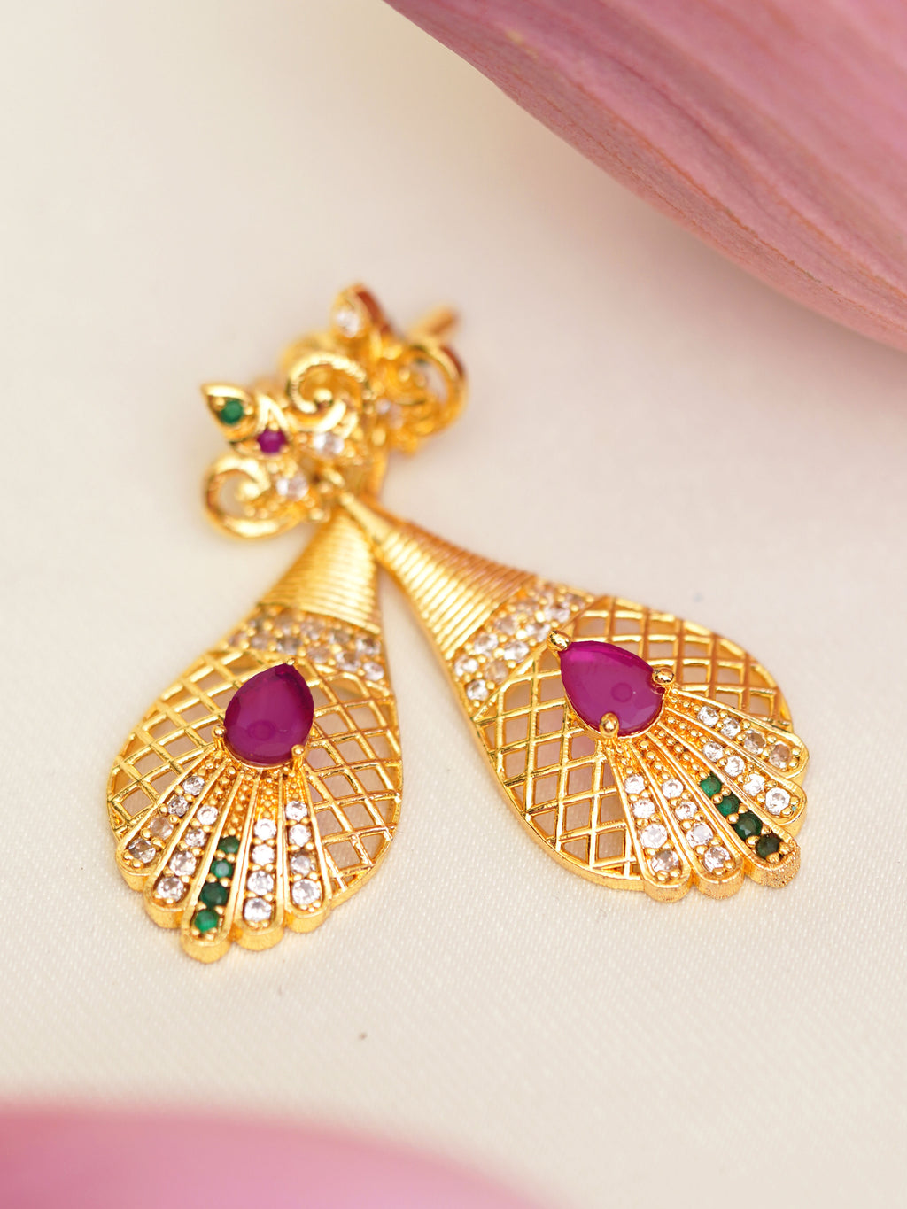 Fuchsia Lattice Teardrop Earrings