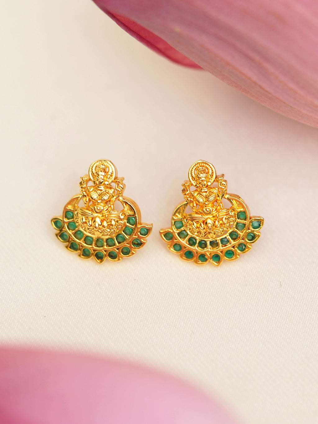 Green Lakshmi Temple Stud Earrings
