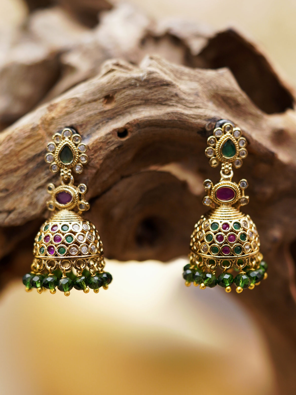 Vintage Green Bead Jhumka Earrings