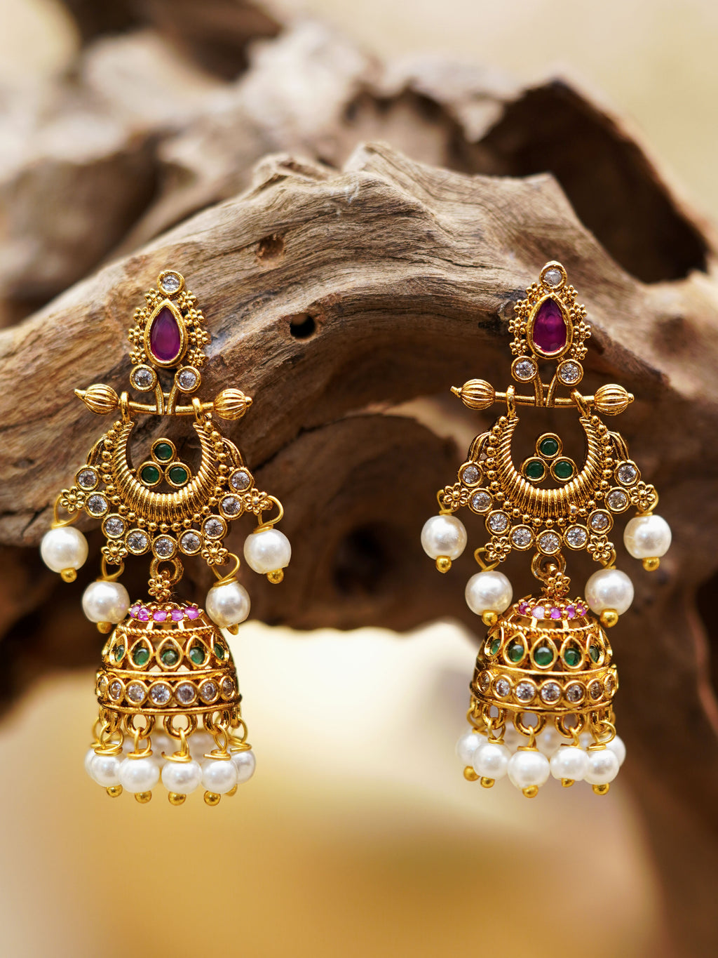 Crescent Pearl Drop Jhumka Earrings