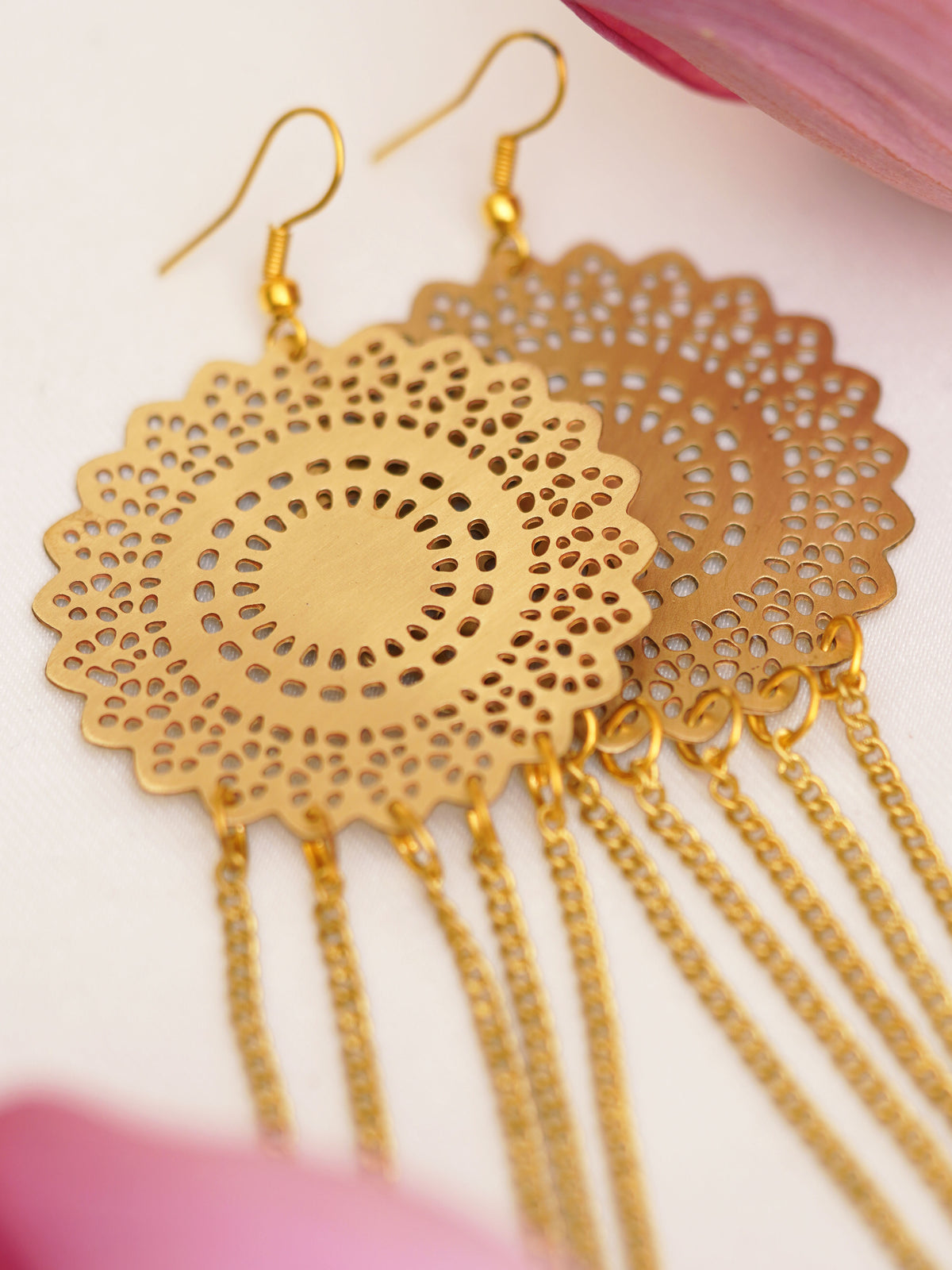 Golden Mandala Chain Fringe Earrings