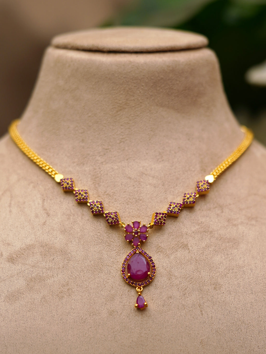 Magenta Bloom Drop Necklace