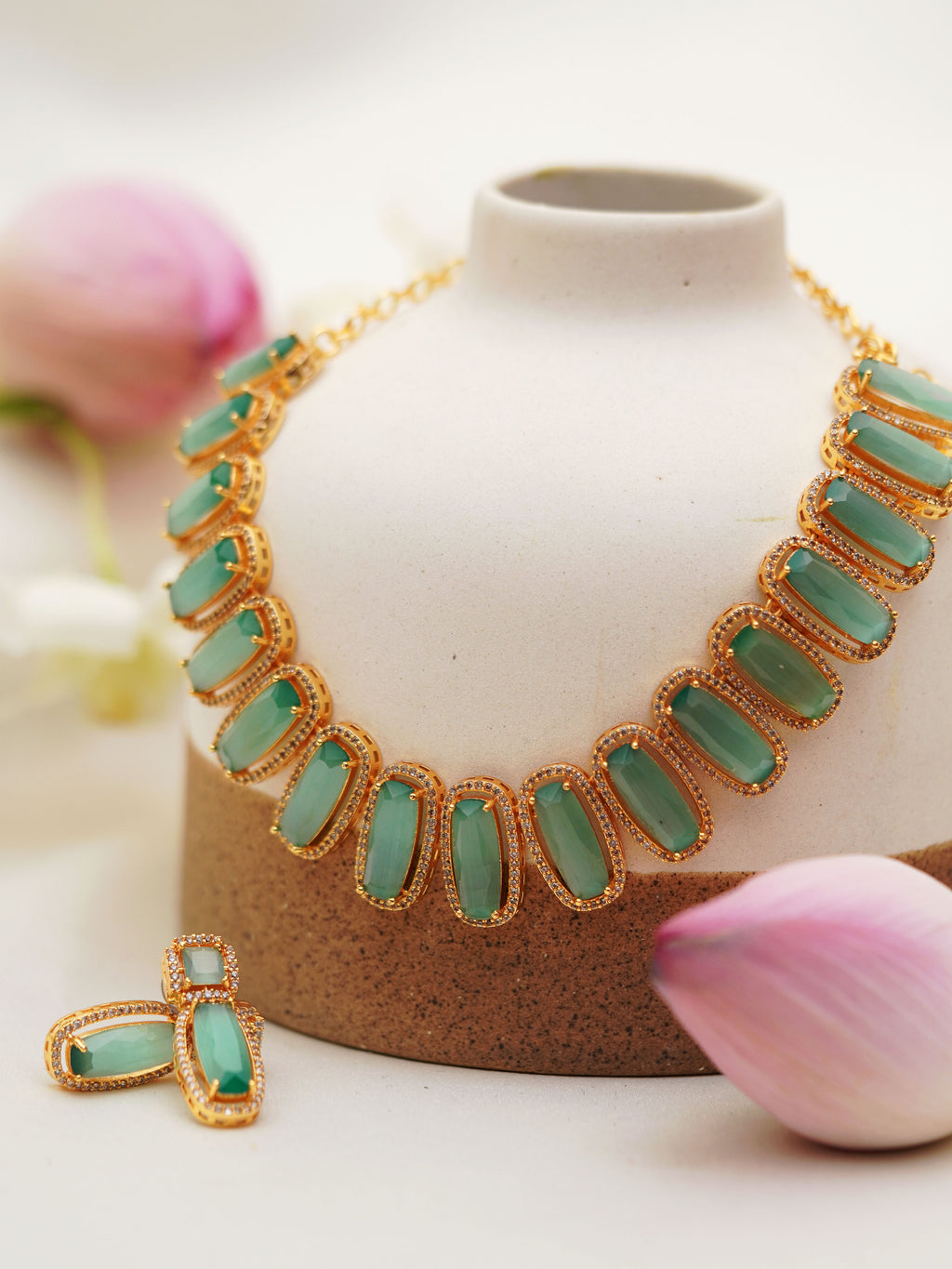 Mint Green Rectangular Stone Necklace Set