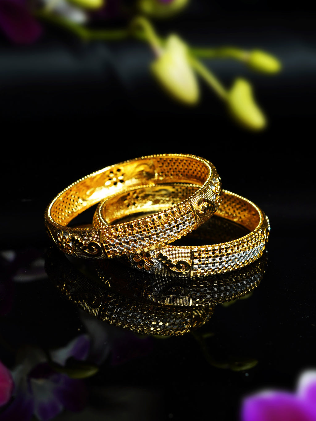 Dual Tone Floral Jali Gold Bangle Set