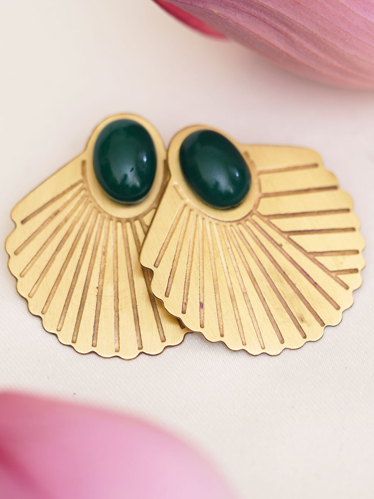 Forest Green Sunray Fan Stud Earrings