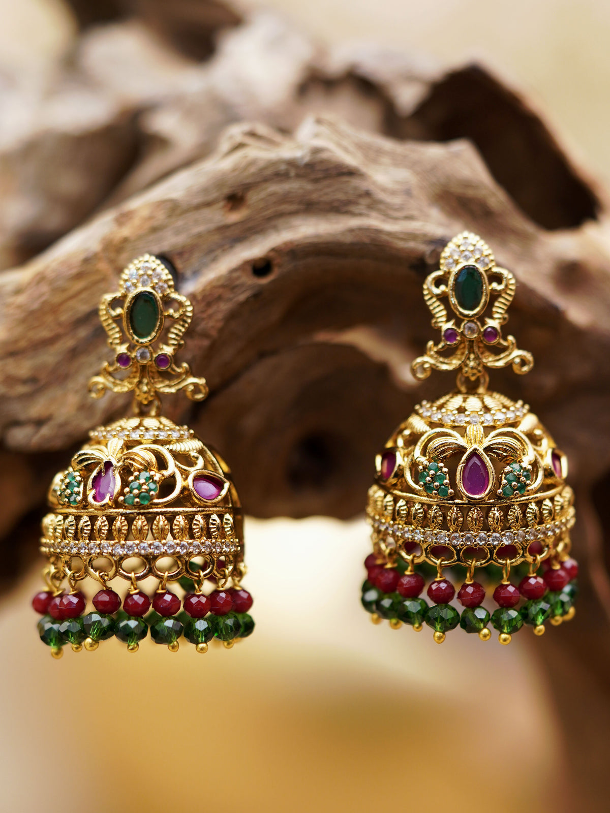 Heritage Bloom Beaded Jhumka Earrings