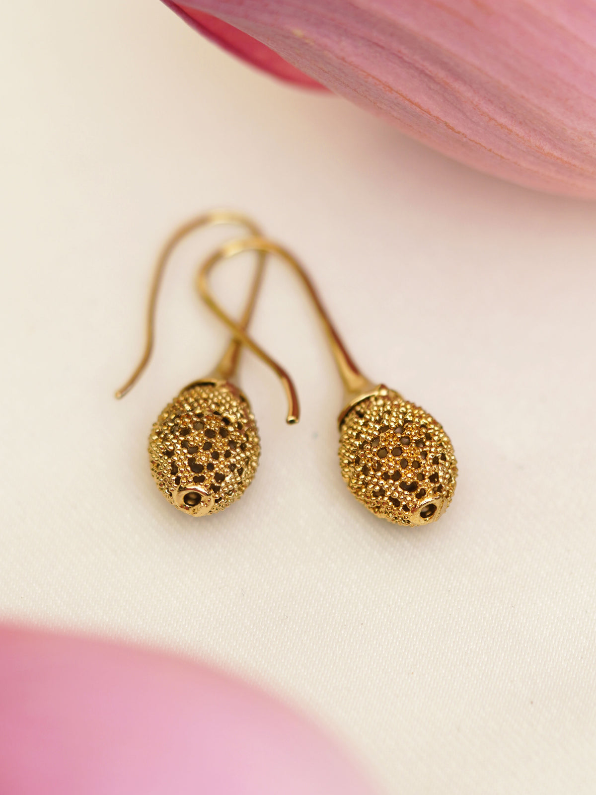 Golden Filigree Pod Drop Earrings