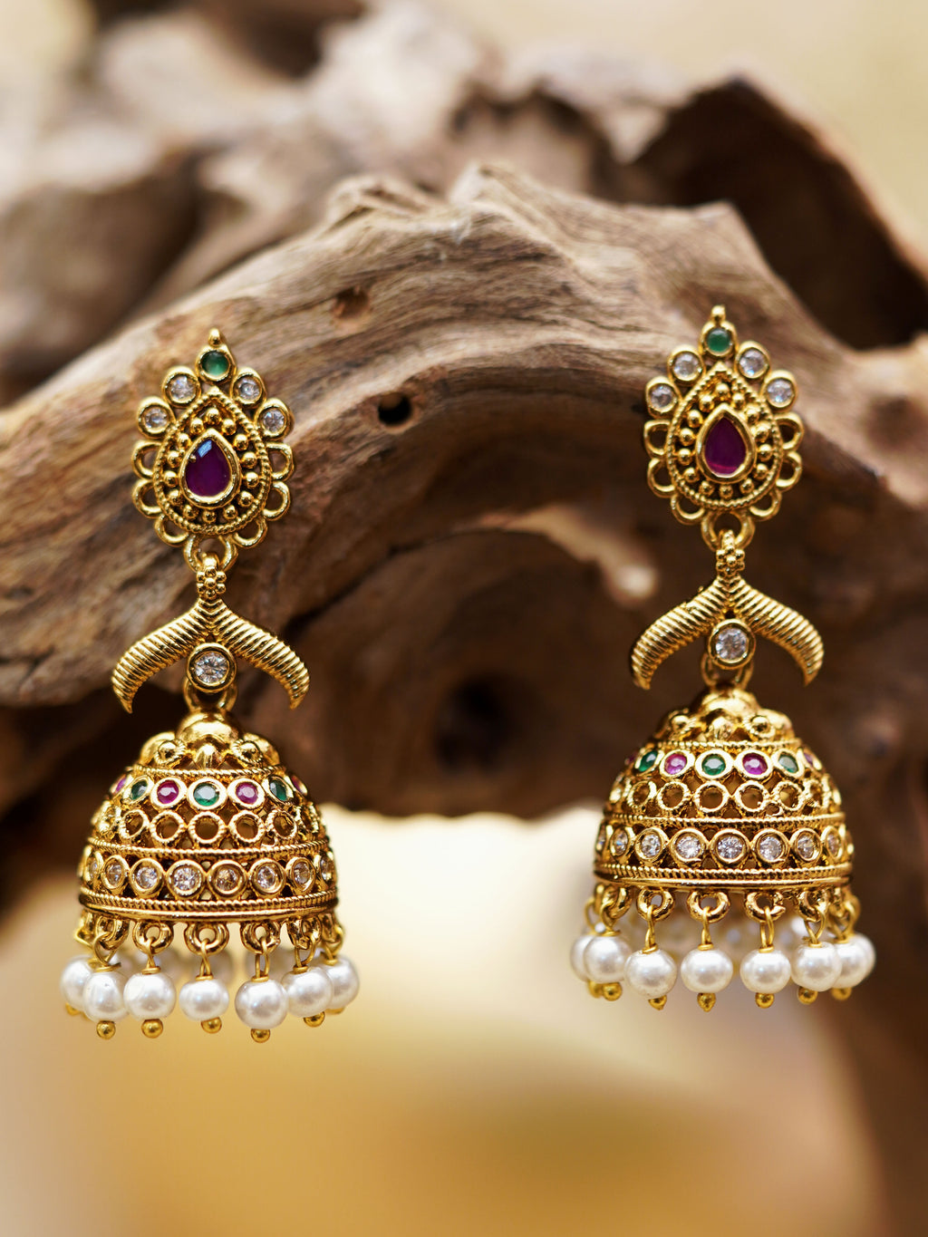 Regal Pearl Dome Jhumka Earrings