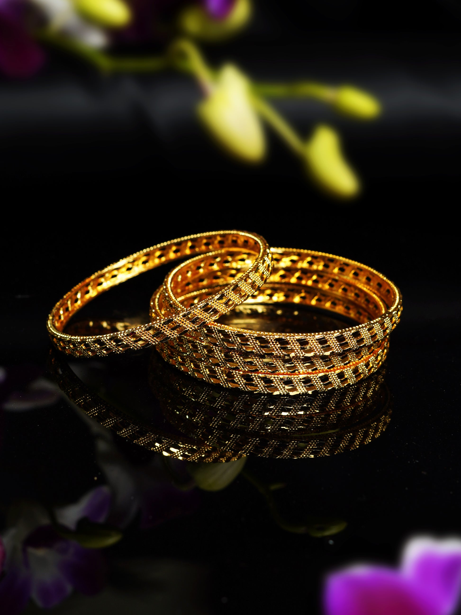 Stone Studded Flower Design Bangle Set