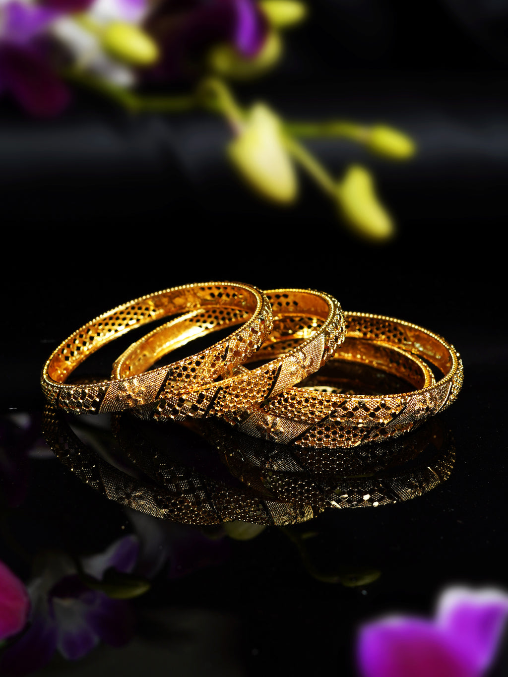 Geometric Cutwork Gold Bangle Set
