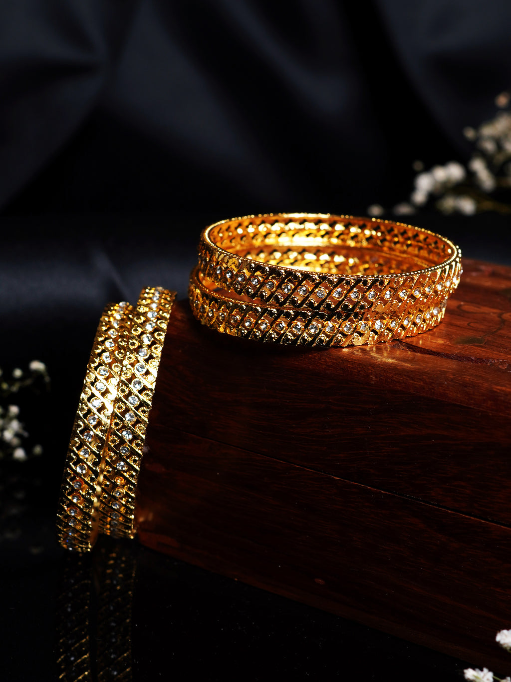 Stone Studded Diagonal Jali Bangle Set