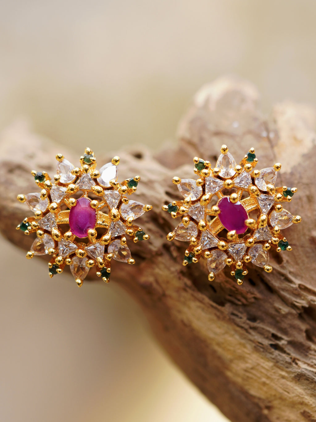 Magenta Starburst Stud Earrings