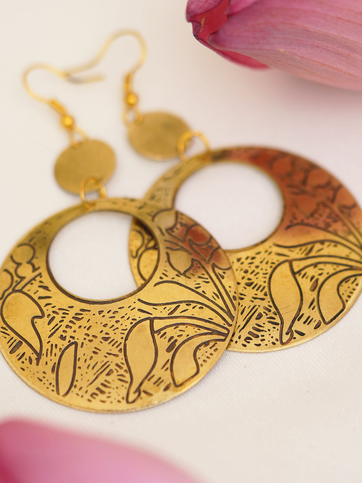 Antique Botanical Open Circle Earrings