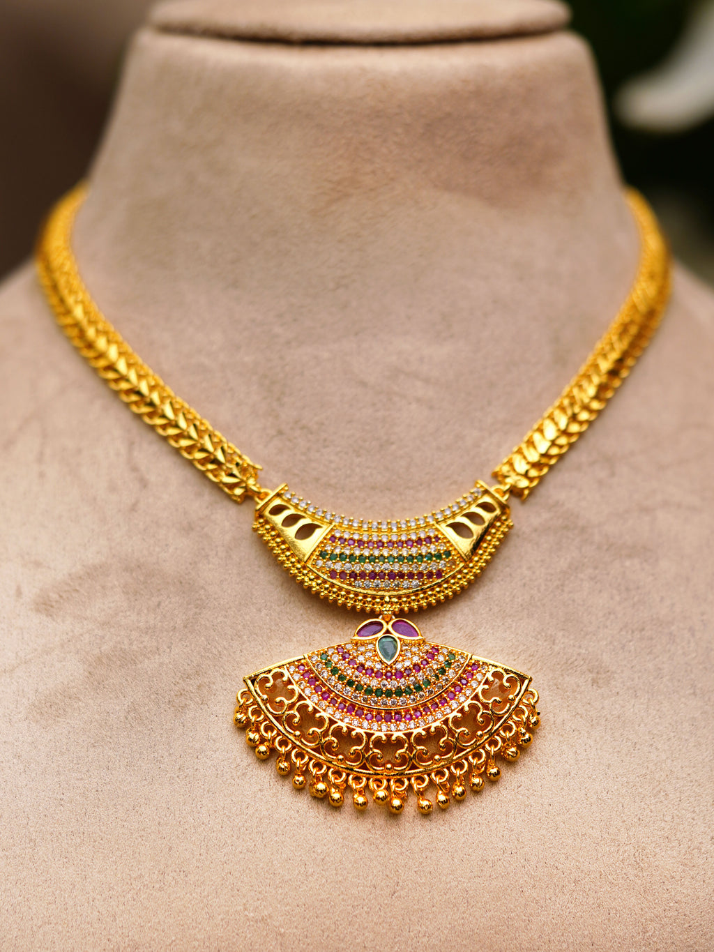 Multicolour Heritage Fan Pendant Necklace