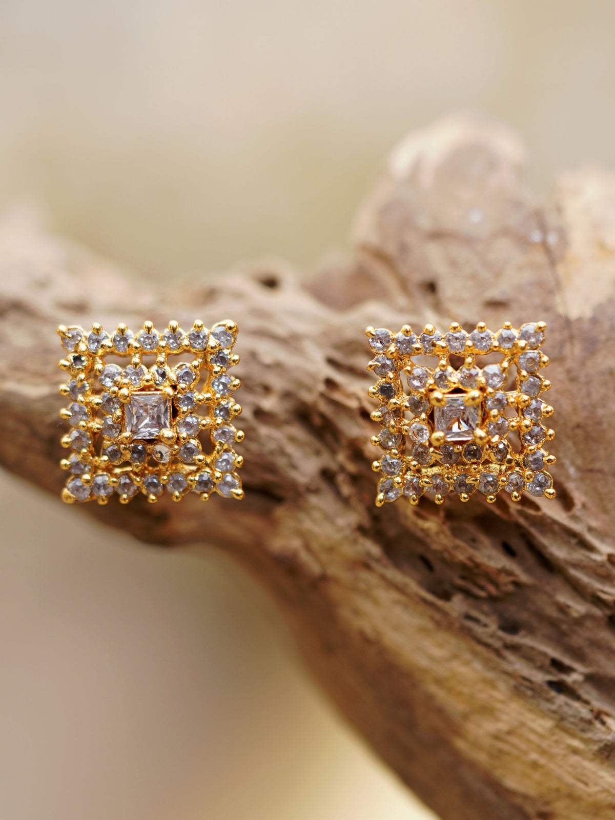 Crystal Grid Square Stud Earrings