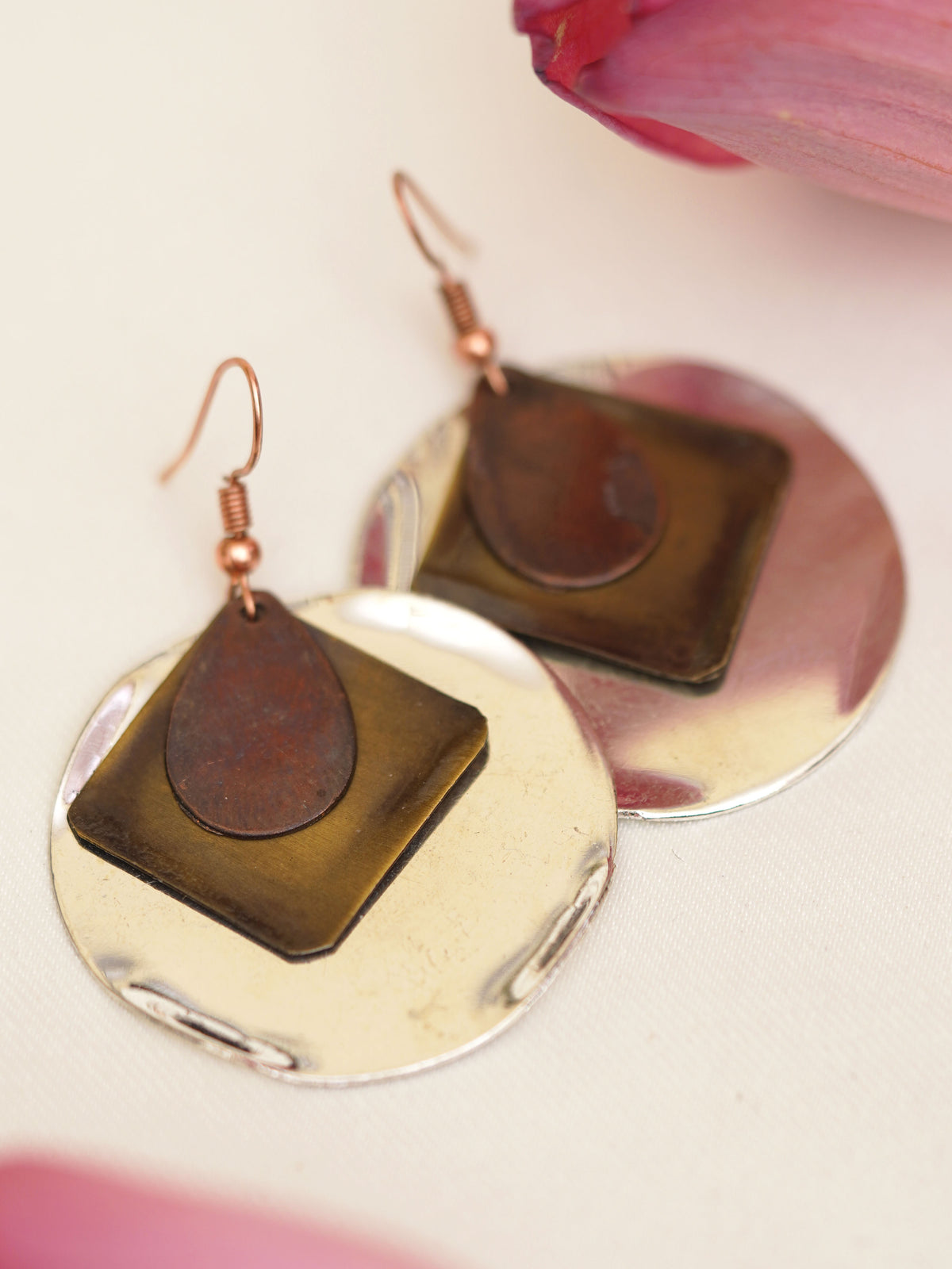 Mixed Metal Geometric Disc Earrings