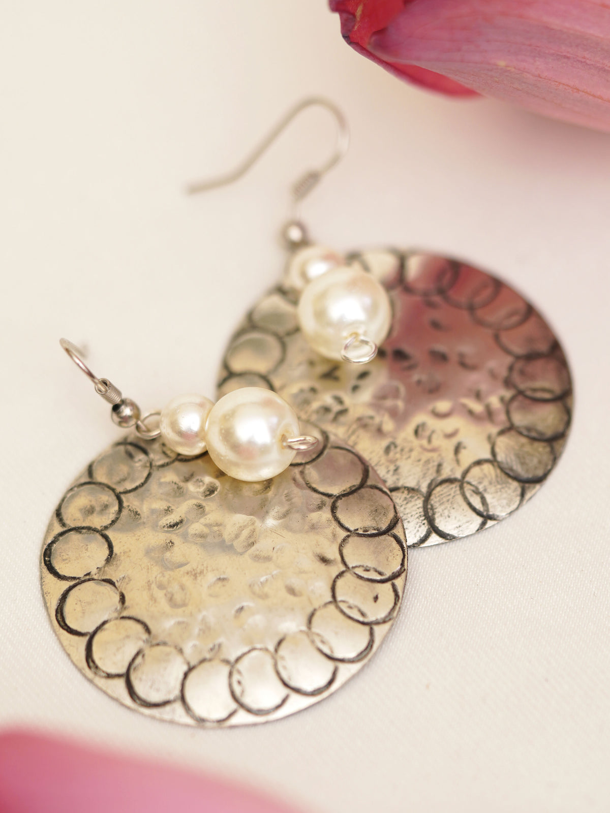Ivory Pearl Textured Disc Earrings