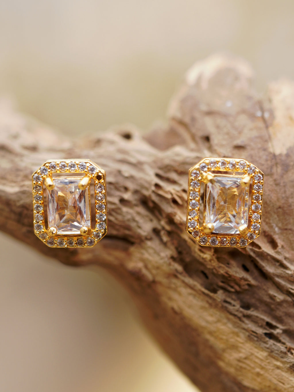 Champagne Crystal Halo Stud Earrings