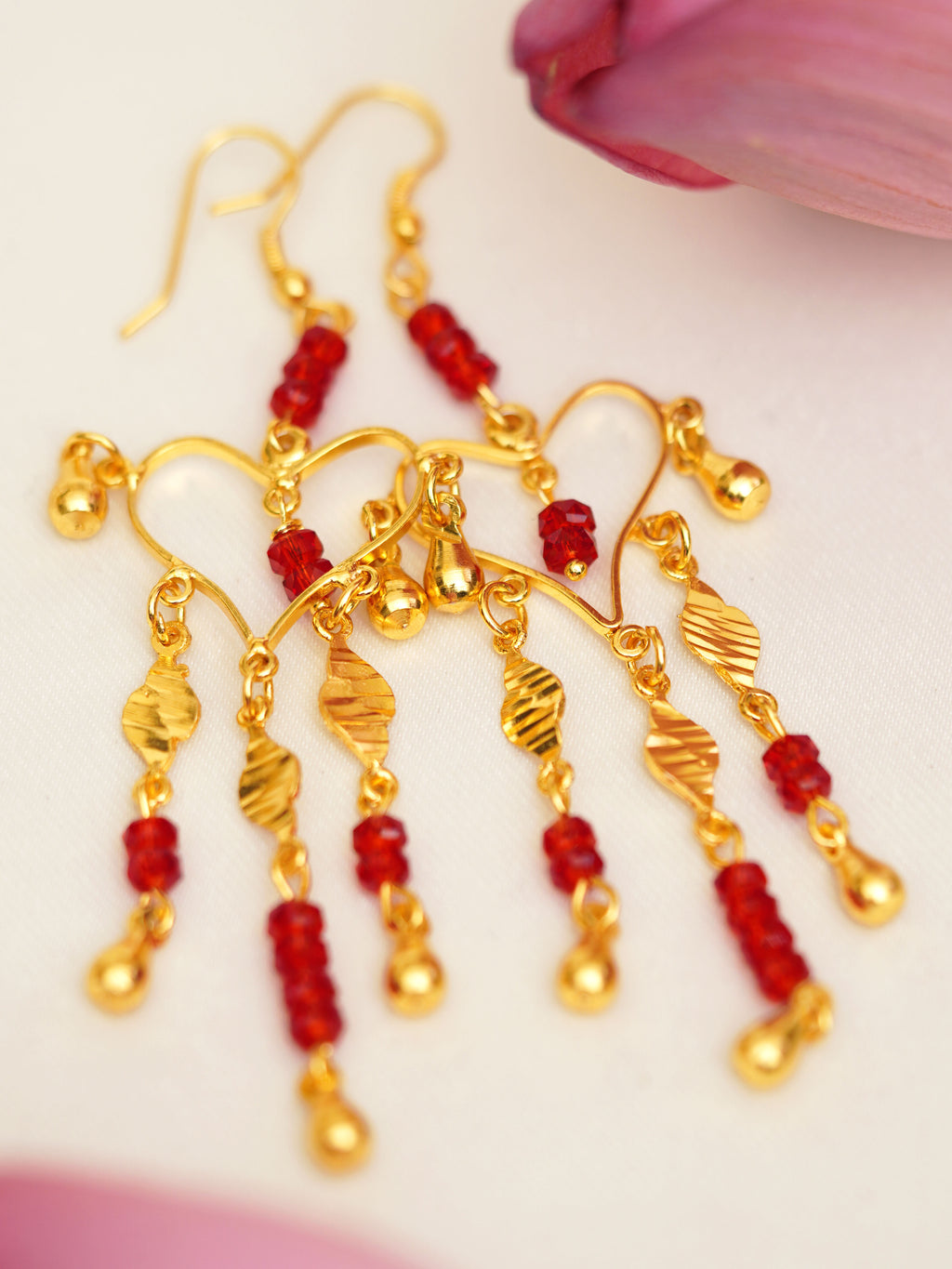 Scarlet Heart Charm Cascade Earrings