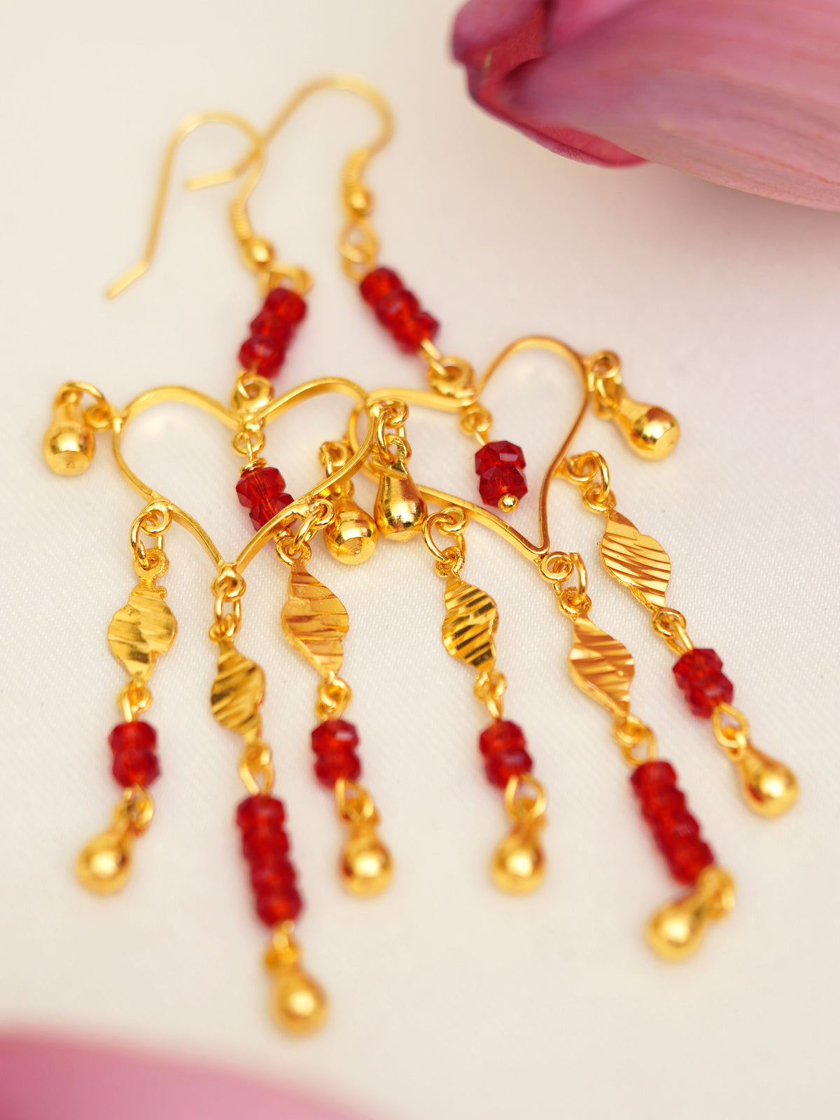 Scarlet Heart Charm Cascade Earrings