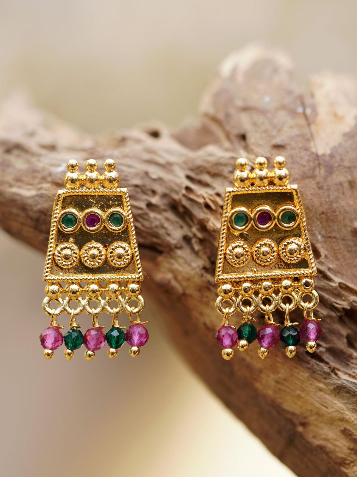 Multicolour Beaded Square Drop Earrings