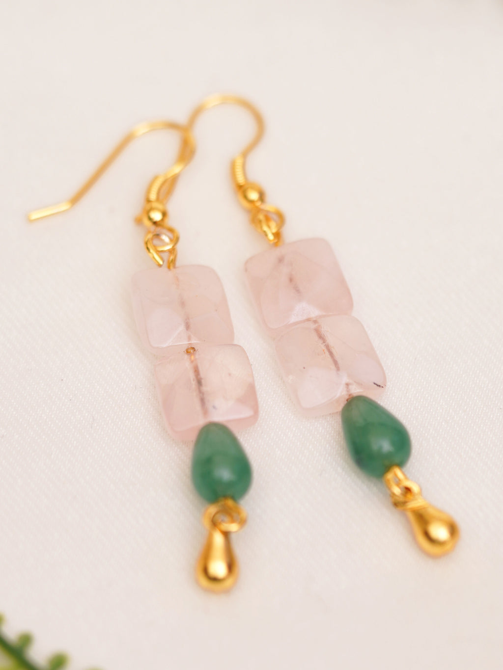 Blush Green Bead Charm Earrings