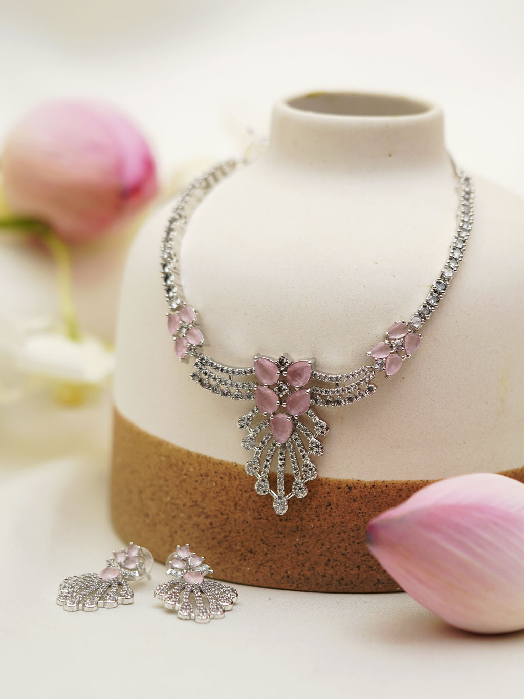 Blush Pink Petal Cascade Necklace Set