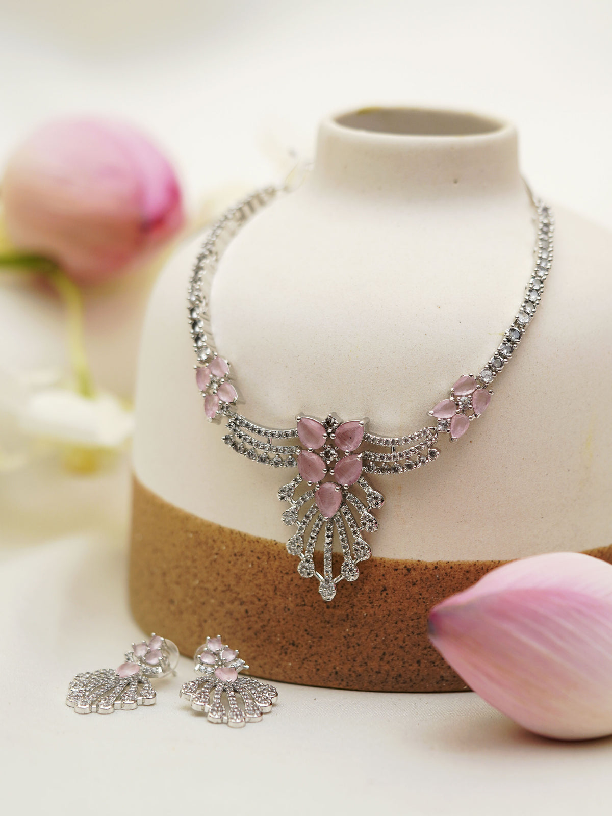 Blush Pink Petal Cascade Necklace Set