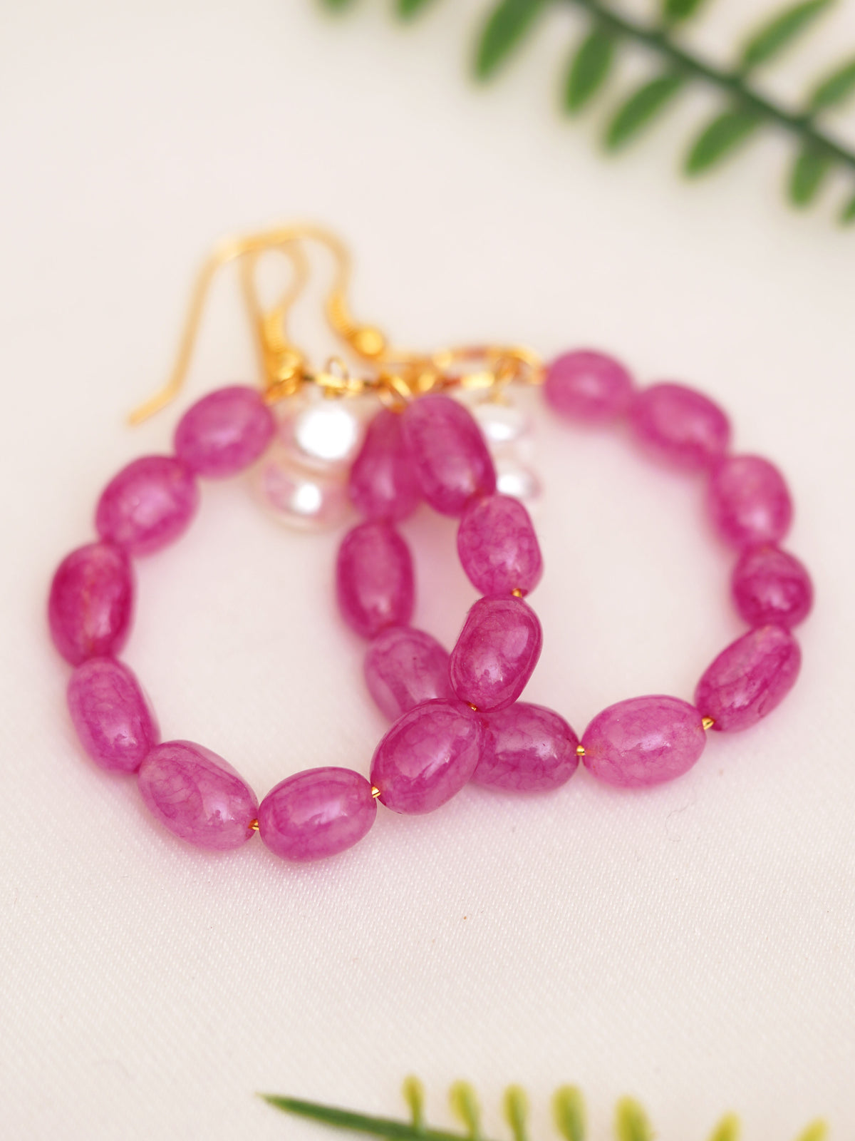 Candy Pink Beaded Hoop Earrings