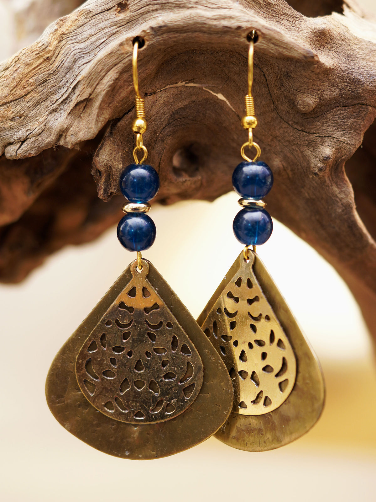 Blue Bead Filigree Teardrop Earrings