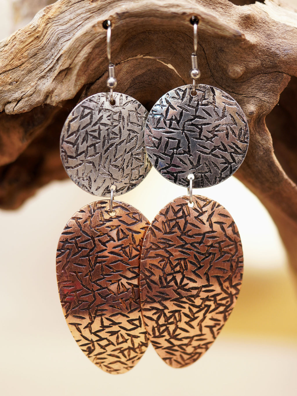 Dual-Tone Hammered Drop Earrings