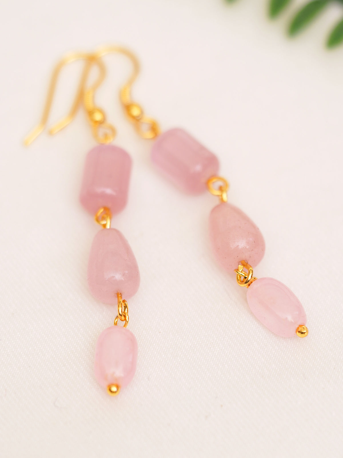 Rose Quartz-Tone Natural Stone Trio Earrings