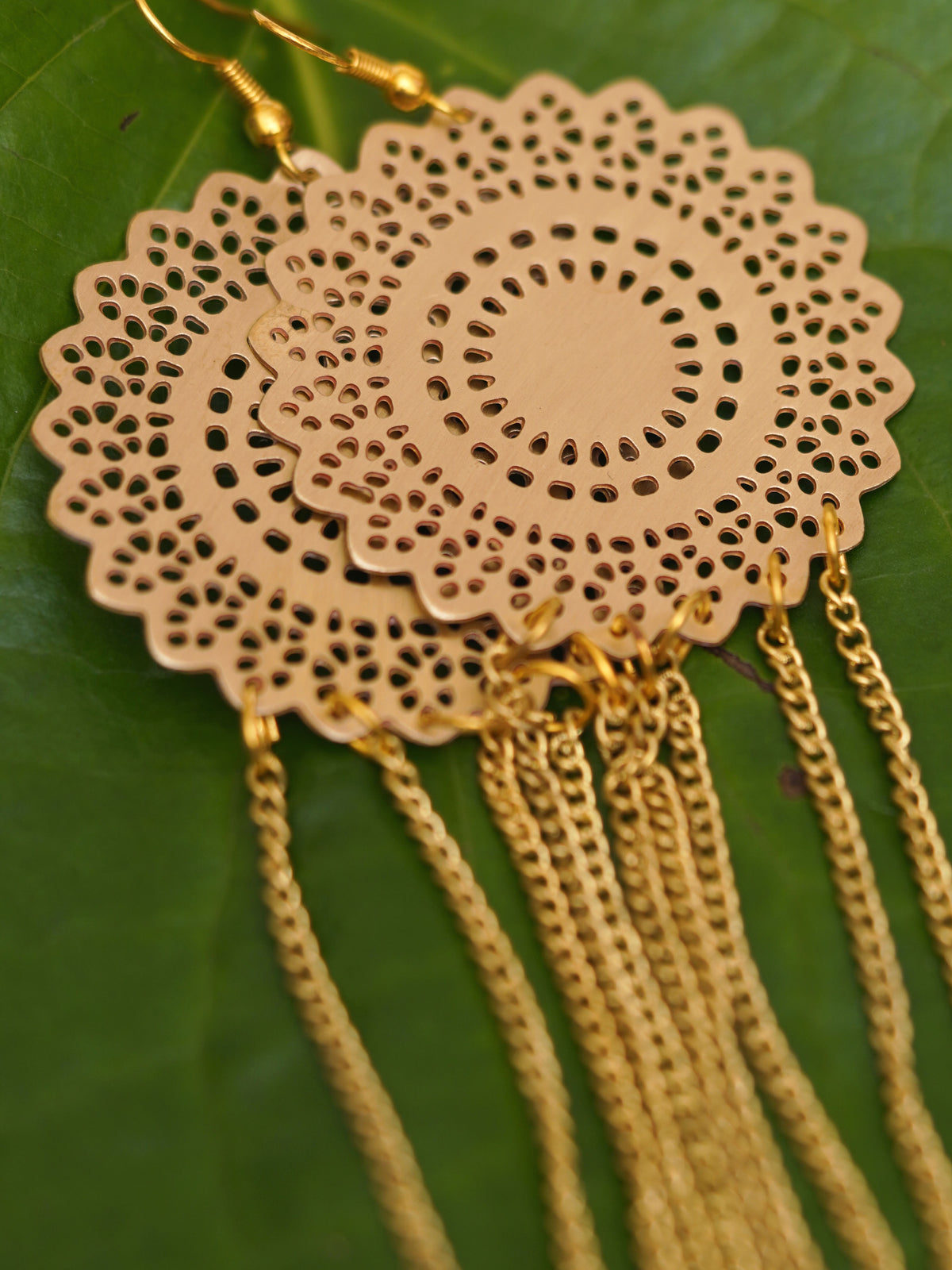 Golden Mandala Chain Fringe Earrings