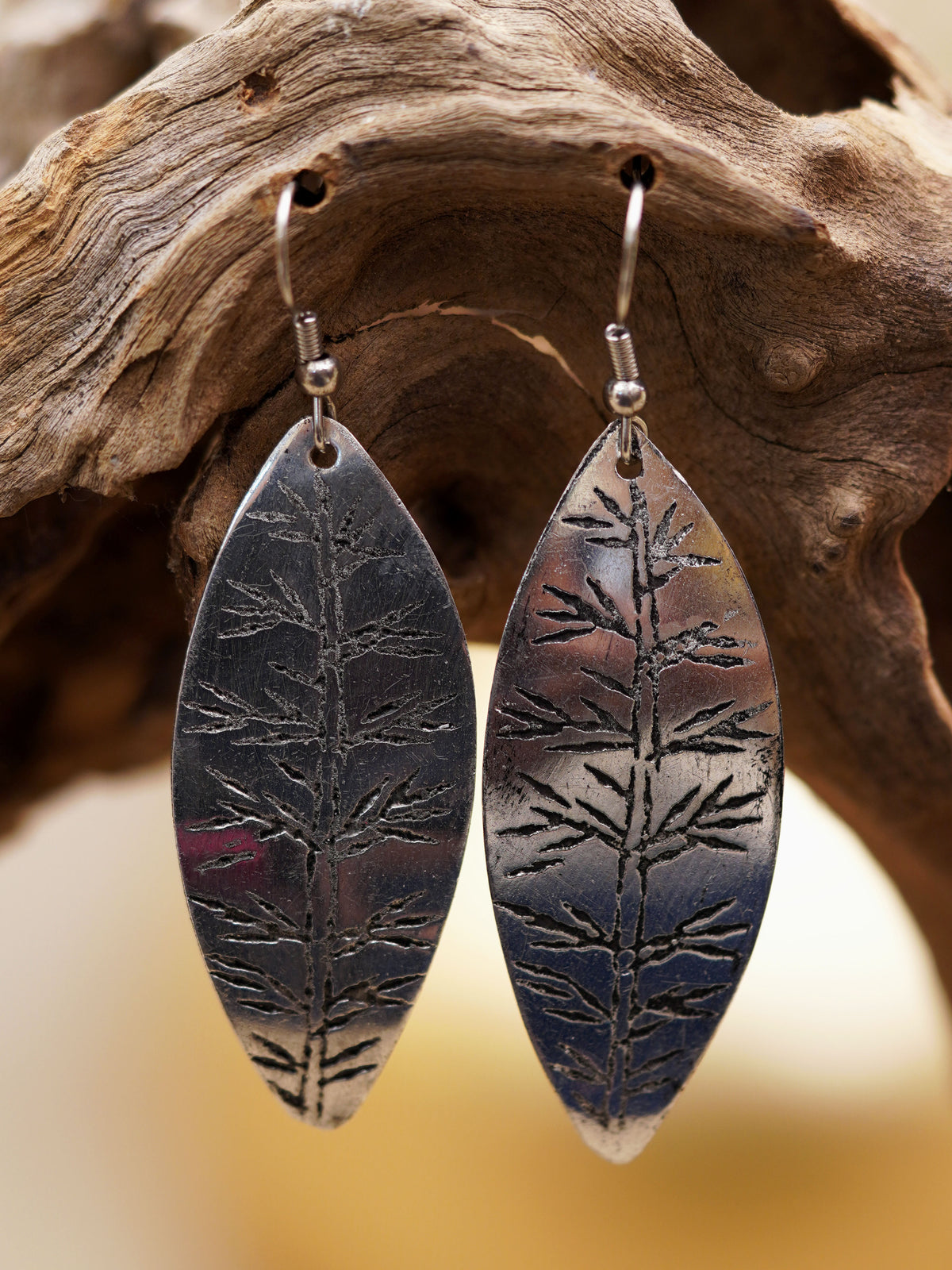 Botanical Hammered Silver Drop Earrings