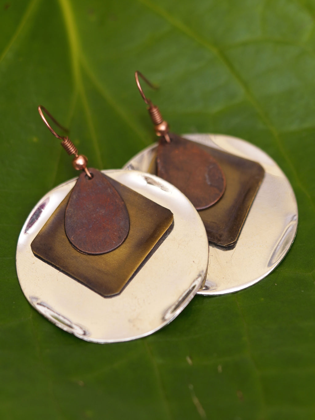 Mixed Metal Geometric Disc Earrings