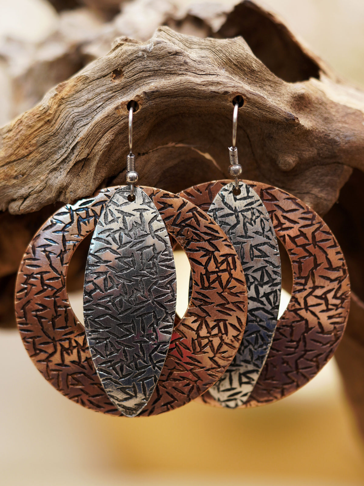 Dual-Tone Textured Orbit Earrings