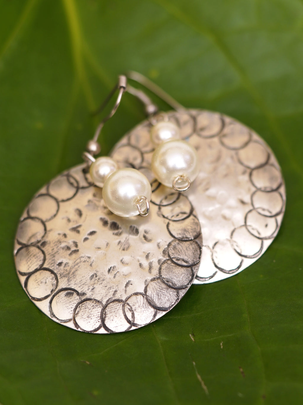 Ivory Pearl Textured Disc Earrings